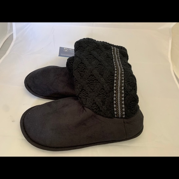 Isotoner Sweater Knit Tall Slipper Booties Boots - Picture 5 of 7